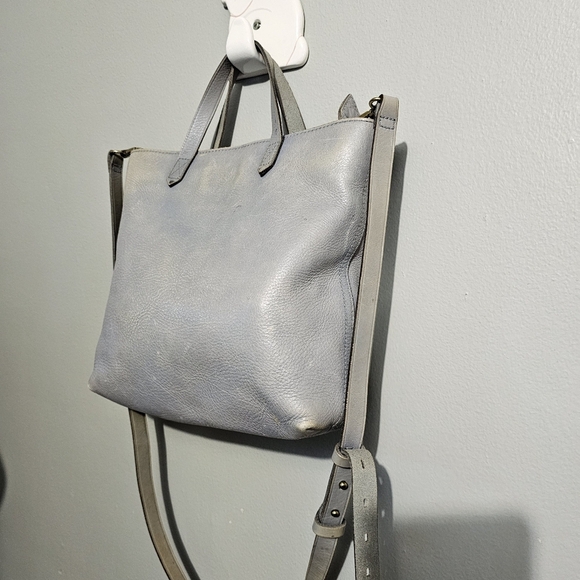 Madewell distressed Gray Leather crossbody Tote Bag - Picture 5 of 13